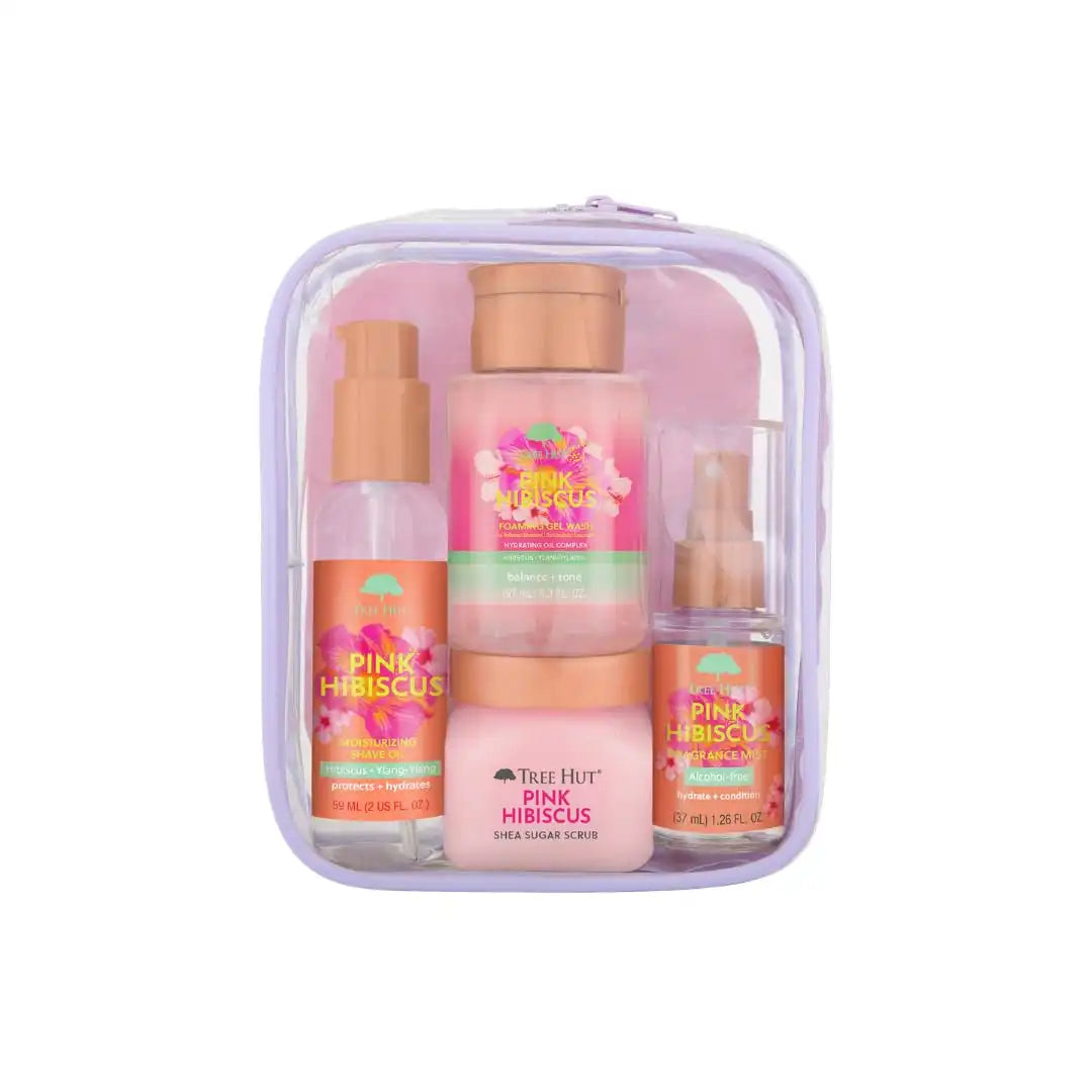 Tree Hut Pink Hibiscus Everything Shower Gift Set, 4 Piece Kit, Travel Size | Exfoliating Body Scrub, Body Wash, Shave Oil & Body Spray, Self Care Gift Set, Nourishing & Moisturizing with Shea Butter Main image