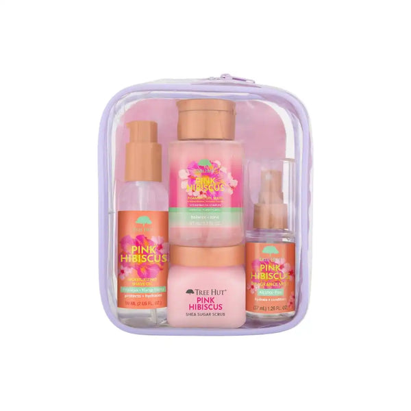 Tree Hut Pink Hibiscus Everything Shower Gift Set, 4 Piece Kit, Travel Size | Exfoliating Body Scrub, Body Wash, Shave Oil & Body Spray, Self Care Gift Set, Nourishing & Moisturizing with Shea Butter
