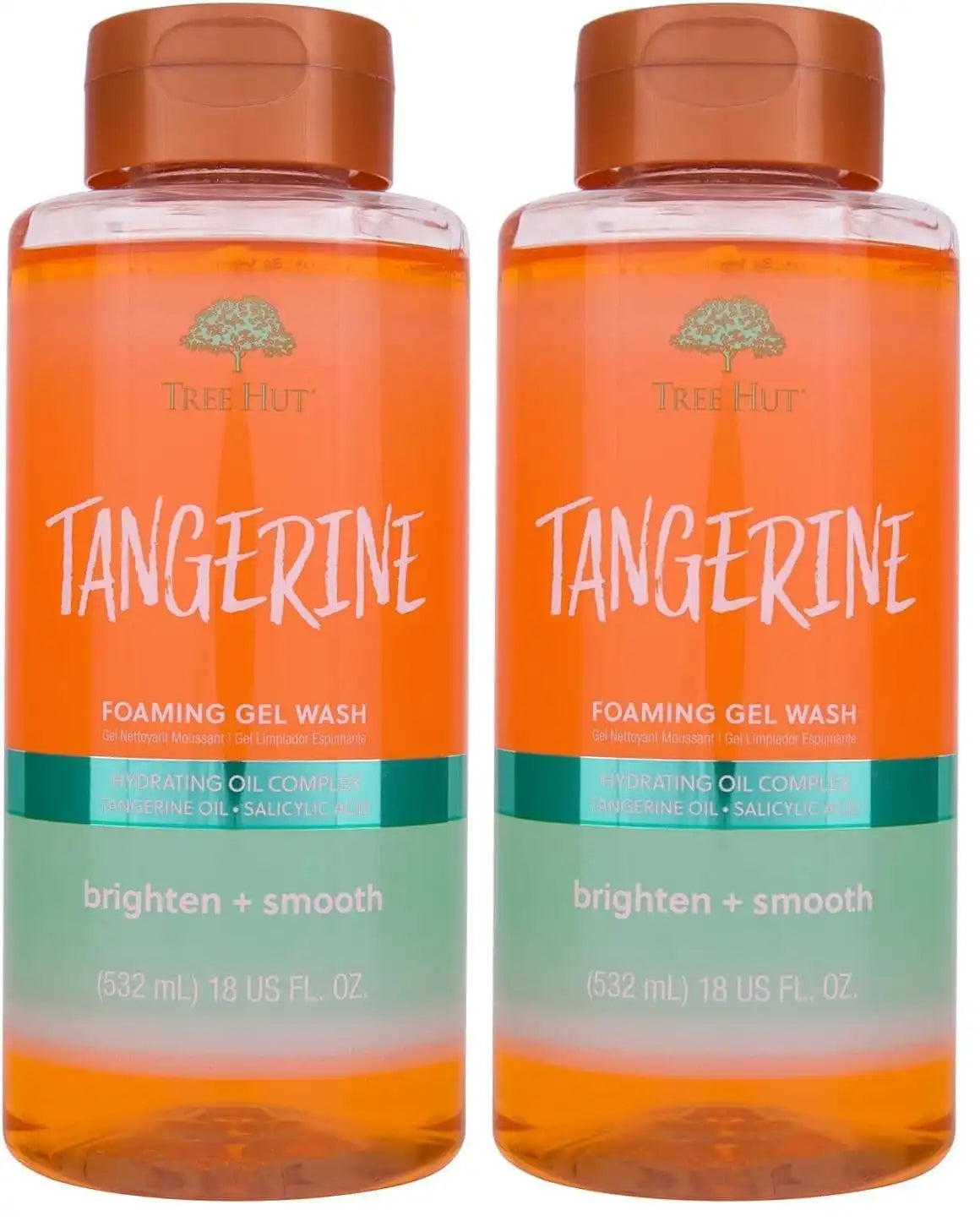 Tree Hut Tangerine Foaming Gel Wash, Hydrating & Moisturizing Body Wash with Shea Butter & Nourishing Essential Oils, Daily Cleanser for Soft Smooth Skin, 18 fl oz (Pack of 2) Main image