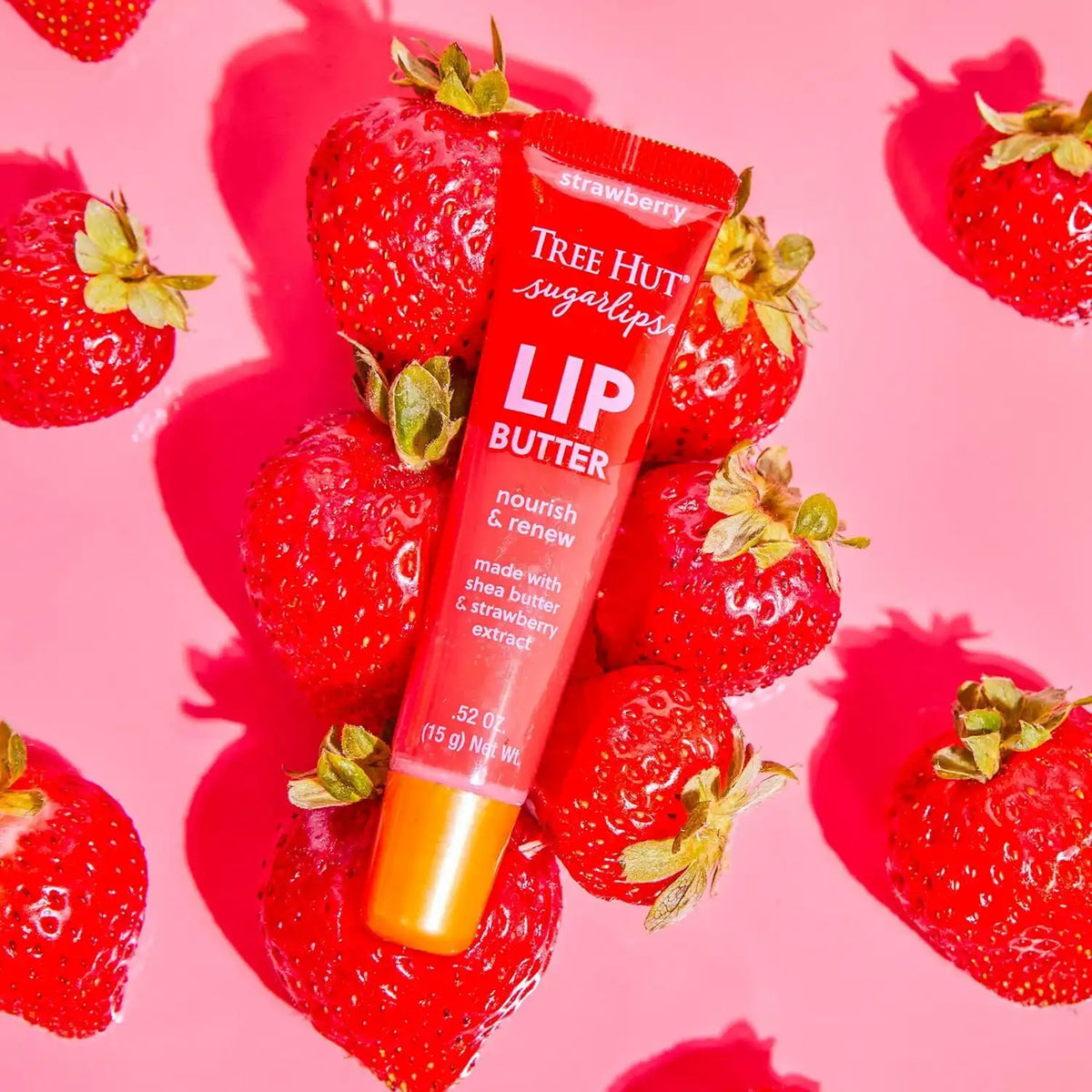 Tree Hut Moisturizing Strawberry Lip Butter, 0.52 Fl Oz | Lip Gloss with Shea Butter & Strawberry Extract, Locks in Moisture for Hydrated & Soft Lips, Every Day Makeup