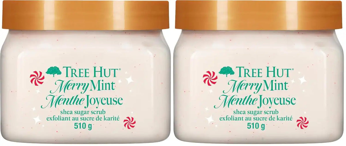 Tree Hut Merry Mint Shea Sugar Scrub, Exfoliating, Hydrating & Moisturizing Body Scrub with Shea Butter & Nourishing Essential Oils, Smooth & Soften Skin, Limited Edition Holiday, 18 oz (Pack of 2) Main image