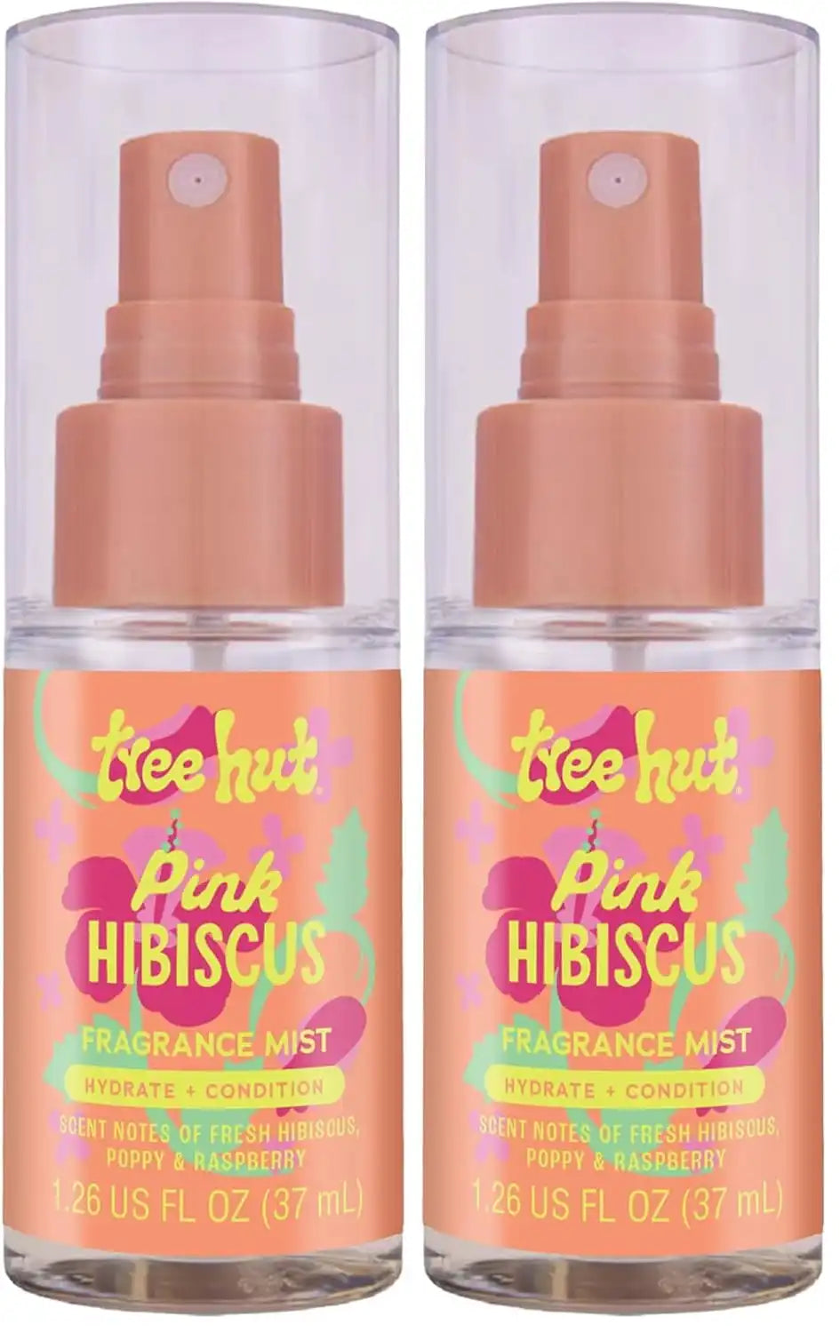Tree Hut Mini Pink Hibiscus Fragrance Mist, Hydrating Alcohol-Free Hair & Body Spray with Shea Butter, Refreshing Perfume Mist for Scent Layering, Travel Size, 1.26 fl oz (Pack of 2) Main image