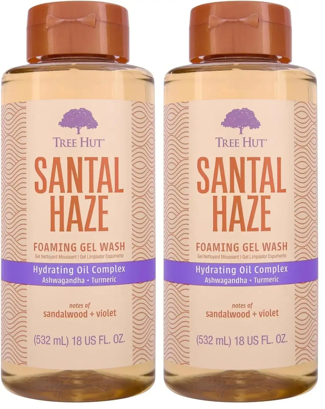 Tree Hut Santal Haze Foaming Gel Wash, Hydrating & Moisturizing Body Wash with Shea Butter & Nourishing Essential Oils, Daily Cleanser for Soft Smooth Skin, 18 fl oz (Pack of 2) Main image