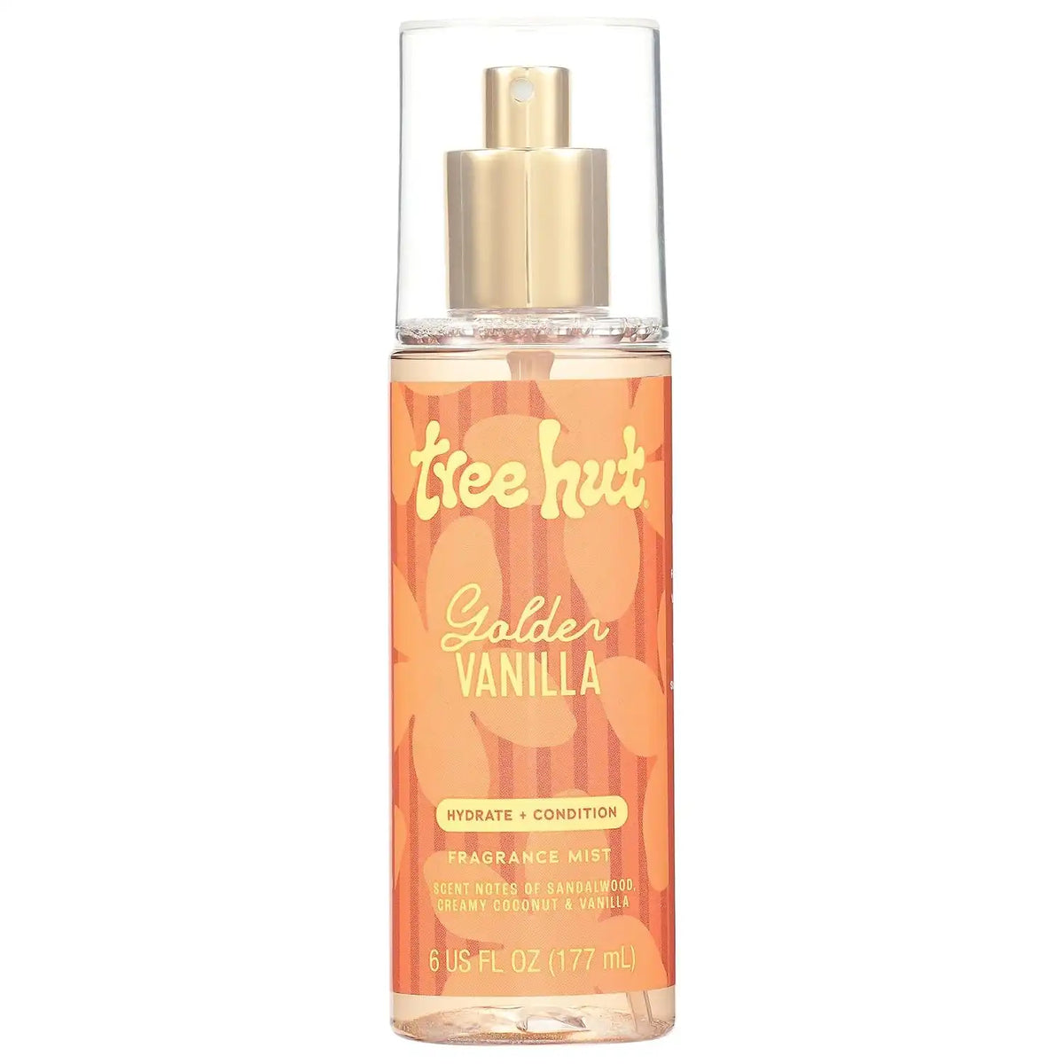 Tree Hut Golden Vanilla Hair & Body Mist, Alcohol-Free Body Spray, 6 Fl Oz | Alcohol-Free Body Spray, Warm Vanilla & Sandalwood Scent, Everyday Fragrance Spray for Women Main image