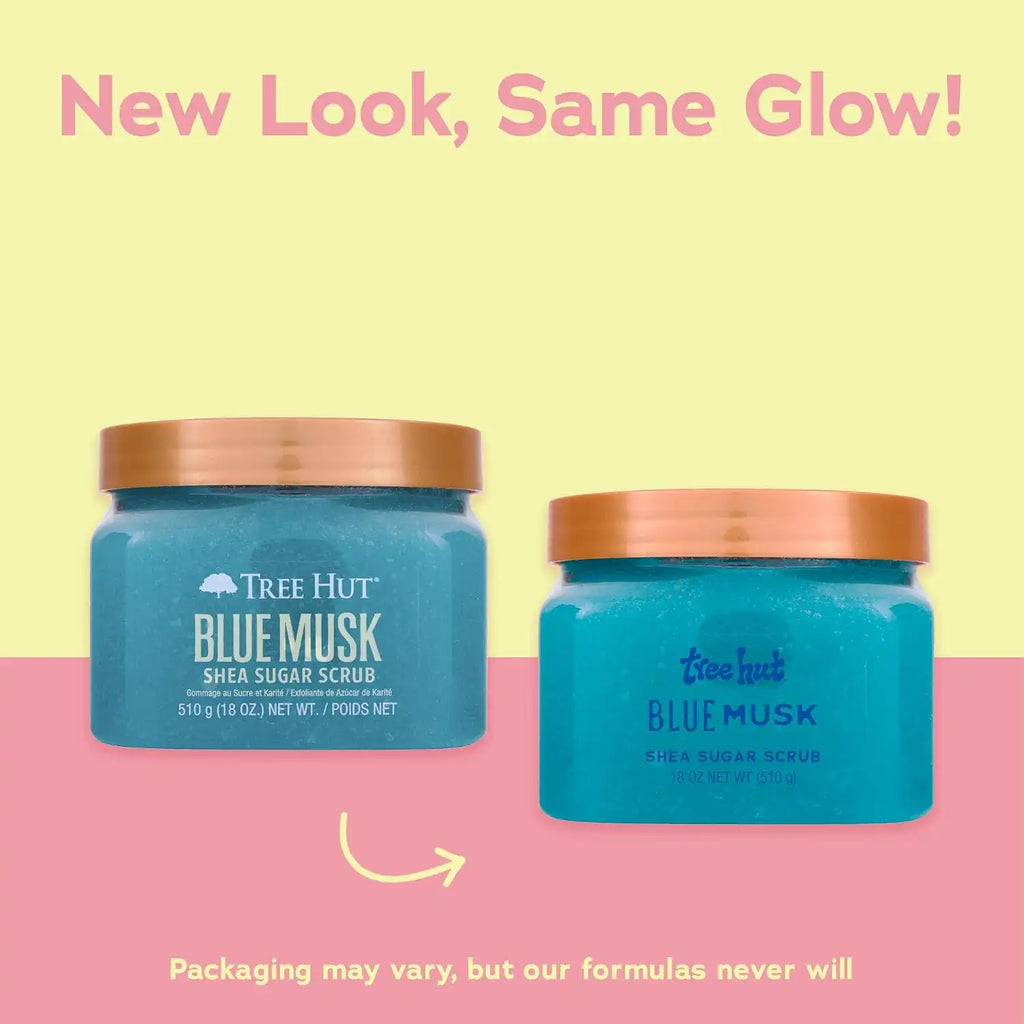 Tree Hut Blue Musk Shea Sugar Scrub, Exfoliating, Hydrating & Moisturizing Body Scrub with Shea Butter & Nourishing Essential Oils, Smooth & Soften Skin, 18 oz (Pack of 2)