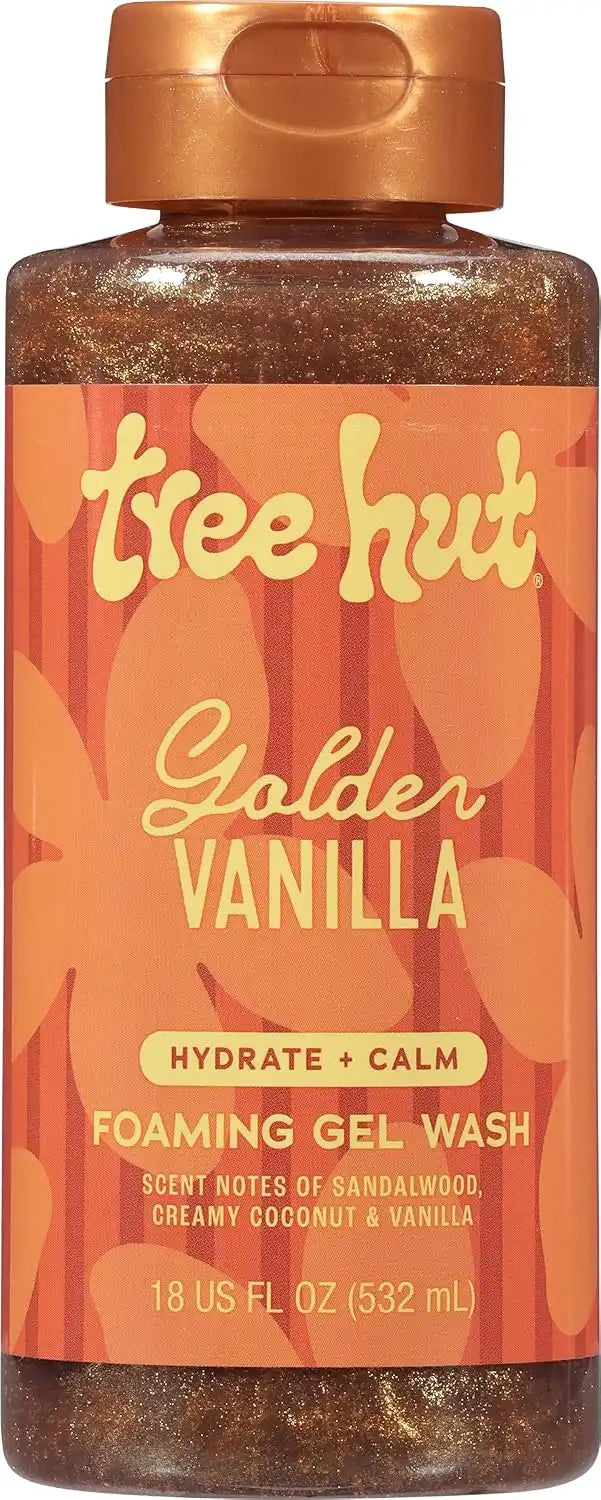 Tree Hut Golden Vanilla Foaming Body Wash, 18 Fl Oz | Nourishing & Moisturizing Shower Gel w/ Shea Butter & Essential Oils, Soft & Smooth Skin, Gentle Cleanser For All Skin Types Main image