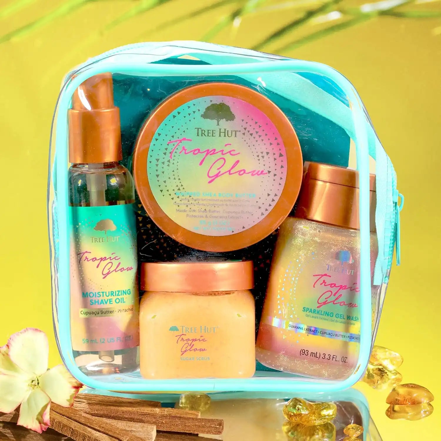Tree Hut Tropic Glow Everything Shower Gift Set, 4 Piece Kit, Travel Size | Exfoliating Body Scrub, Body Wash, Shave Oil & Body Butter, Self Care Gift Set, Nourishing & Moisturizing with Shea Butter Secondary image